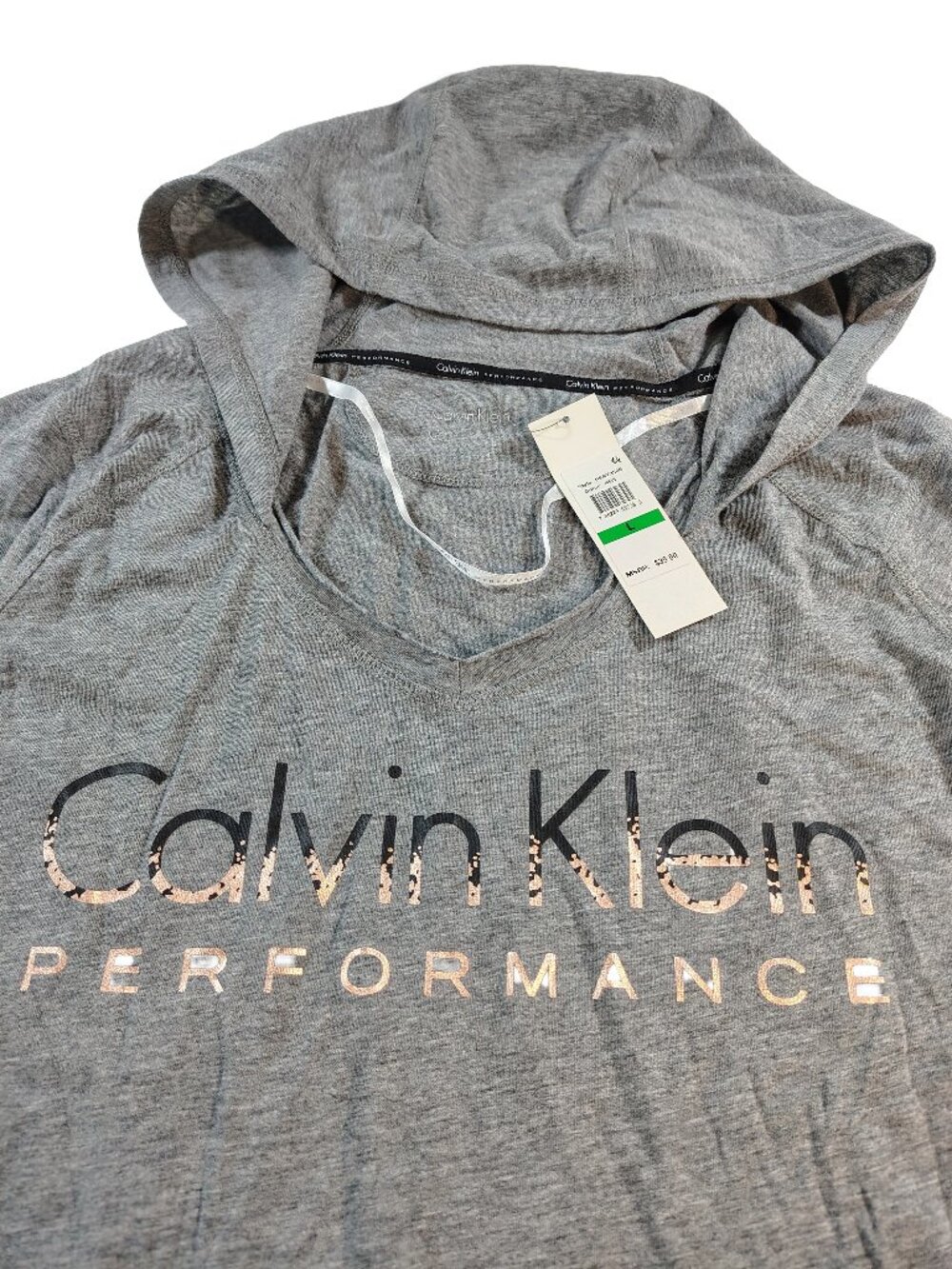 This New Women's Large Grey Calvin Klein Performance Long Sleeve Hooded Light Ja - Picture 4 of 8